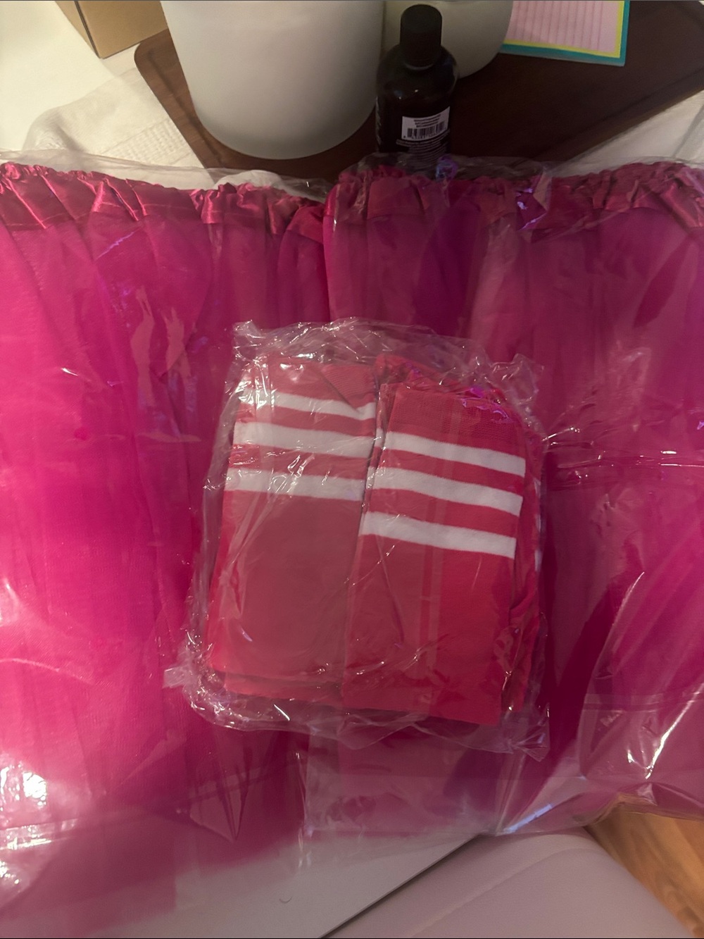 Hot Pink Tulle Skirt with Pink Striped Knee Socks